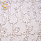 Luxury Heavy White Lace Fabrics 3D Floral Lace Material 1 Yard With Rhinestones