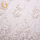 Elegant Flowers White Lace Fabrics 20% Polyester 135cm Width For Wedding Dresses