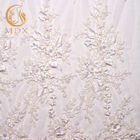 MDX Beaded White Lace Fabrics 140cm Width Luxurious With 3D Flowers