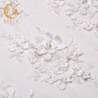 Beautiful 3D White Floral Lace Fabric Beaded Polyester Water Soluble