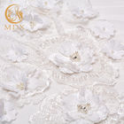 3D Flowers Suitable White Lace Fabrics 80% Nylon 1 Yard Length
