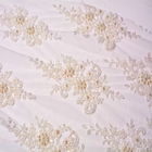Embroidery Bridal White Wedding Lace Fabric Customized Beaded 20% Polyester