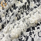 Unique White Embroidered Lace Fabric Pearls Decoration 135cm 140cm Width