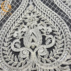 135cm Width Pure Hand Beaded Embroidery White Bridal Lace Fabric Water Soluble