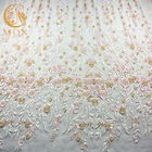 Delicate Pink Sequin Floral Embroidered Mesh Fabric 20％ Polyester 135cm Width