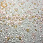 Delicate Pink Sequin Floral Embroidered Mesh Fabric 20％ Polyester 135cm Width