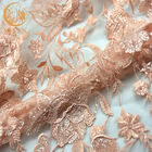 Nice Nylon Embroidered Mesh Lace Fabric / Pink lace Material 91.44cm Length