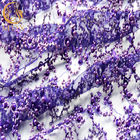 Sparkling Glitter Purple Embroidered Lace Fabric Luxury Pearls For Evening Dress
