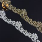 OEM Knitted Custom 3D Flower Lace Trim Embroidery Soft Mesh With Beads