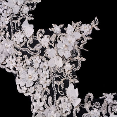 Beautiful 3D Flower Lace Trim Fabric Mesh Embroidered Decorative 20％ Polyester