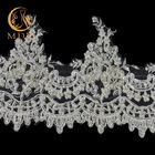 Edging White Beaded Lace Trim Hand Sewing 91.44 cm With Rhinestones