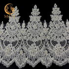 OEM White Scalloped Beaded Bridal Lace Trim Embroidery 80% Nylon