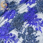 Royal Blue Beaded Lace Fabric 80% Nylon Water Soluble 140cm Width  For Kids Dress