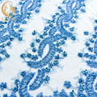 Embroidered Bead Handmade Lace Fabric 140cm Width With Pearls