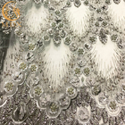 Grey Color 3D Flower Embroidery Dress Fabric 1 Yard Length