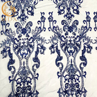 Blue Nylon Handmade Beaded Lace Fabric For fashion Show Dresses