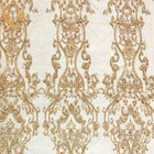 Polyester Gold Beaded Embroidery Lace Fabric For Home Textile