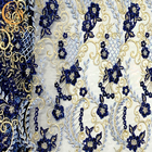 ODM Blue 3D Embroidery Applique Lace Fabric For Fashion Show Dresses
