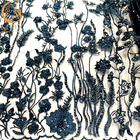 Navy Blue 3D Floral Embroidery Lace Fabric For Evening Party Dress