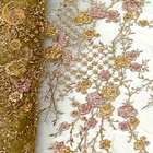 3D Beaded Sequined Embroidery Lace Fabric Gold Thread Sewing Pattern