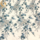 Blue 3D Embroidery Mesh Beaded Lace Fabric For Dresses