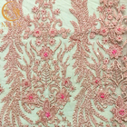 Modern Pink Beaded Embroidered Lace Fabric For Nigerian Wedding