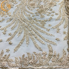 White Nigerian Wedding Dress Beaded Lace Fabric 91.44Cm Length