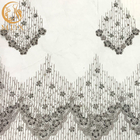Grey Beaded Decoration Handmade Lace Fabric For Evening Dress