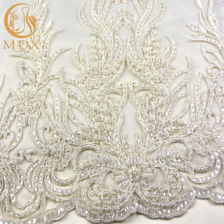 White Embroidered Lace Fabrics 20% Polyeter Handmade Water Soluble\