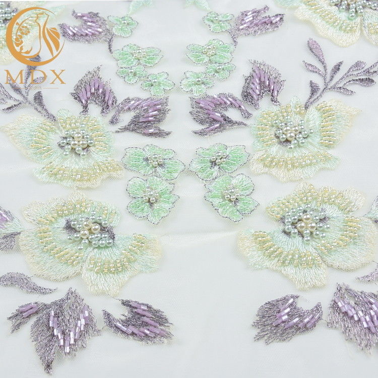 Beautiful Green 3D Embroidery Lace Fabric 20% Polyester For Evening Dresses