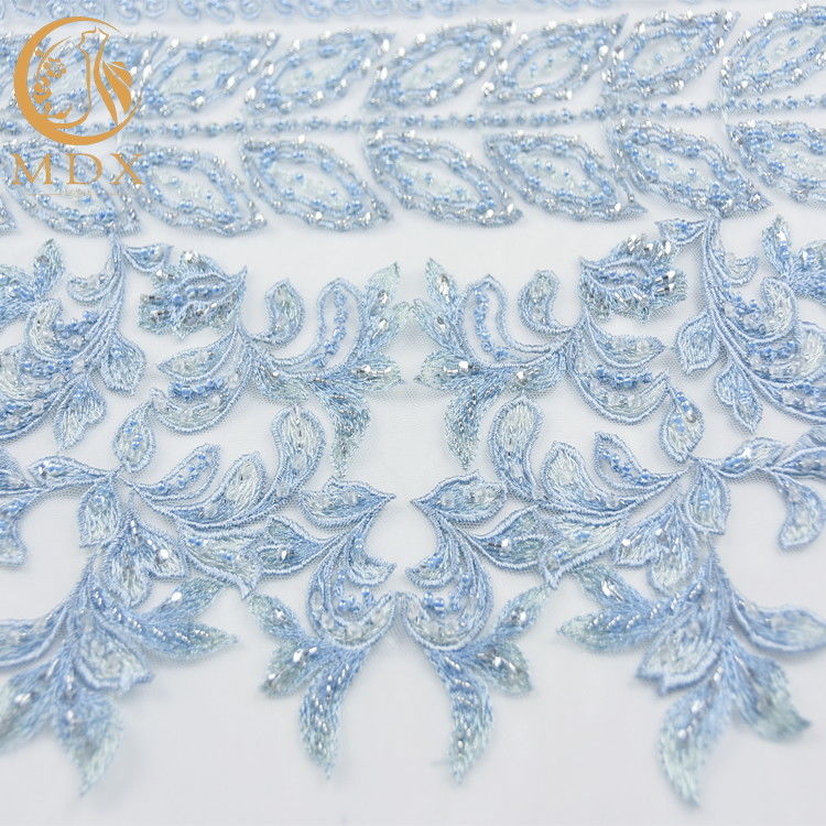 African Pale Blue 3D Embroidery Lace Fabric Handmade For Party Dresses