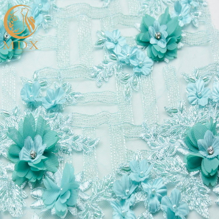 Fashionable Luxury 3D Flower Lace Fabric Embroidery Beaded Sequins Lace Fabric