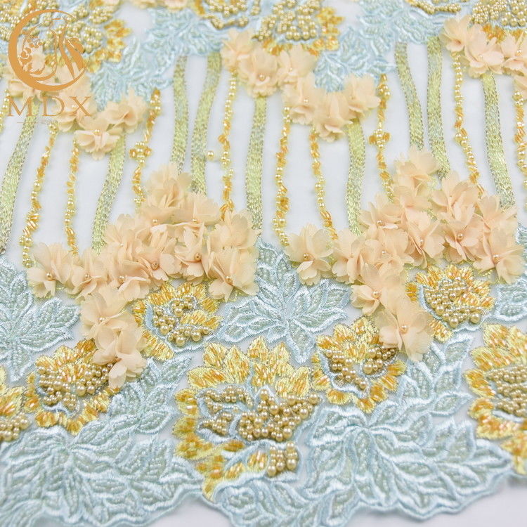 Distinctive 3D Floral Lace Handwork Decoration Lace Fabric For Dress