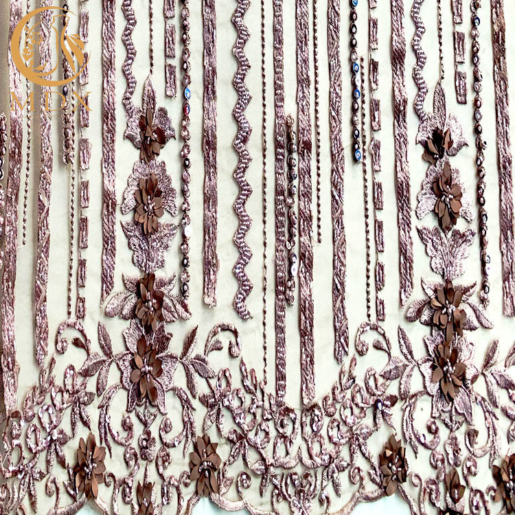 3D Embroidered African Lace Fabric Polyester Pure Heavy Lace Fabric For Wedding