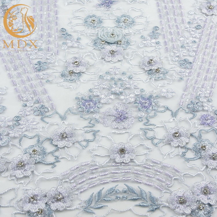 Perfect 3D Applique Lace Fabric Handmade 80% Nylon Luxury Beaded Fabric