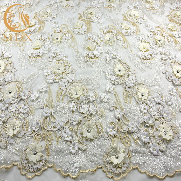 Sparkly Rhinestones Bridal Lace Material / French Lace Wedding Dress Fabric