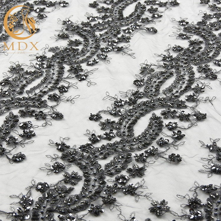 MDX Unique 3D Wedding Lace Fabrics / Black Embroidered Lace 80% Nylon