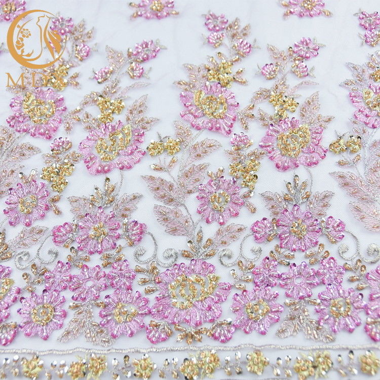 Latest Sequin Lace Fabric Embroidery French Beaded 135cm Width For Party