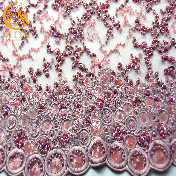 ODM Fuchsia Lace Fabric Embroidered 80% Nylon With Glitter Decoration