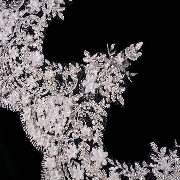 Classic Embroidered 3D Flower Lace Trim 53 Inch Width With Beads