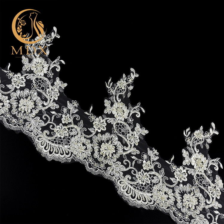 135cm Width Beaded Lace Trim Embroidered White Lace Edging