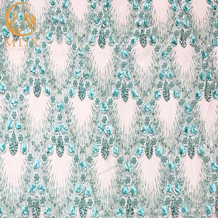 Elegant Beaded Decoration 3D Flower Lace Fabric Handmade Net Embroidery