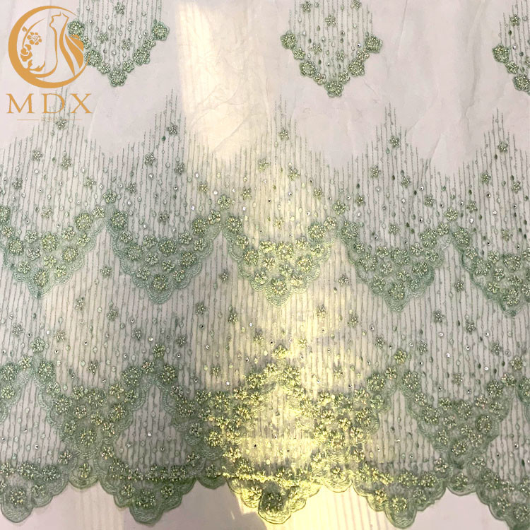 Handmade Green Mesh Exquisite Beads Lace Fabric For Dress Making